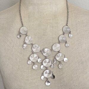 Silver Tone Textured Reversible Statement Bib Necklace